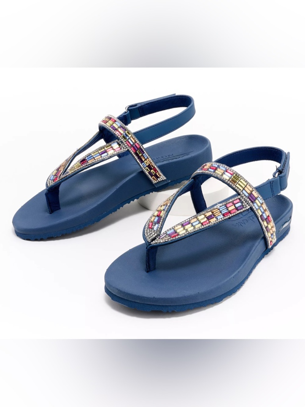 NEW Skechers Archfit Navy Blue Embellished Sandals - Women's